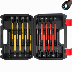 Facoow 6 Inch Magnetic Nut Driver Set for Impact Drill, 19 Pcs with Metric & SAE with PH1 & PH2 Bits, Extra Long Nut Drivers Set with Storage Case, Durable for Professional and DIY Projects
