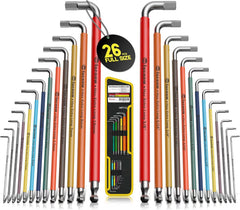 Facoow Allen Wrenches Sets, 26pcs Full Size SAE & Metric Hex Key Set with Tool Organizer Bag, Heavy Duty Extra Long Arm Allen Wrenche Sets, Ball End Allen Keys, Color Coded Premium Allen Wrench Set