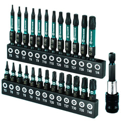 Facoow Torx Bit Set(T5-T40), 26 Pack Security Torx Bits Set with Magnetic Tips,Tamper Proof Star Bits Set S2 Alloy Steel, 1"&2" Long Impact Torque Bit Set & 2.3" Self-locking Quick Change Extension