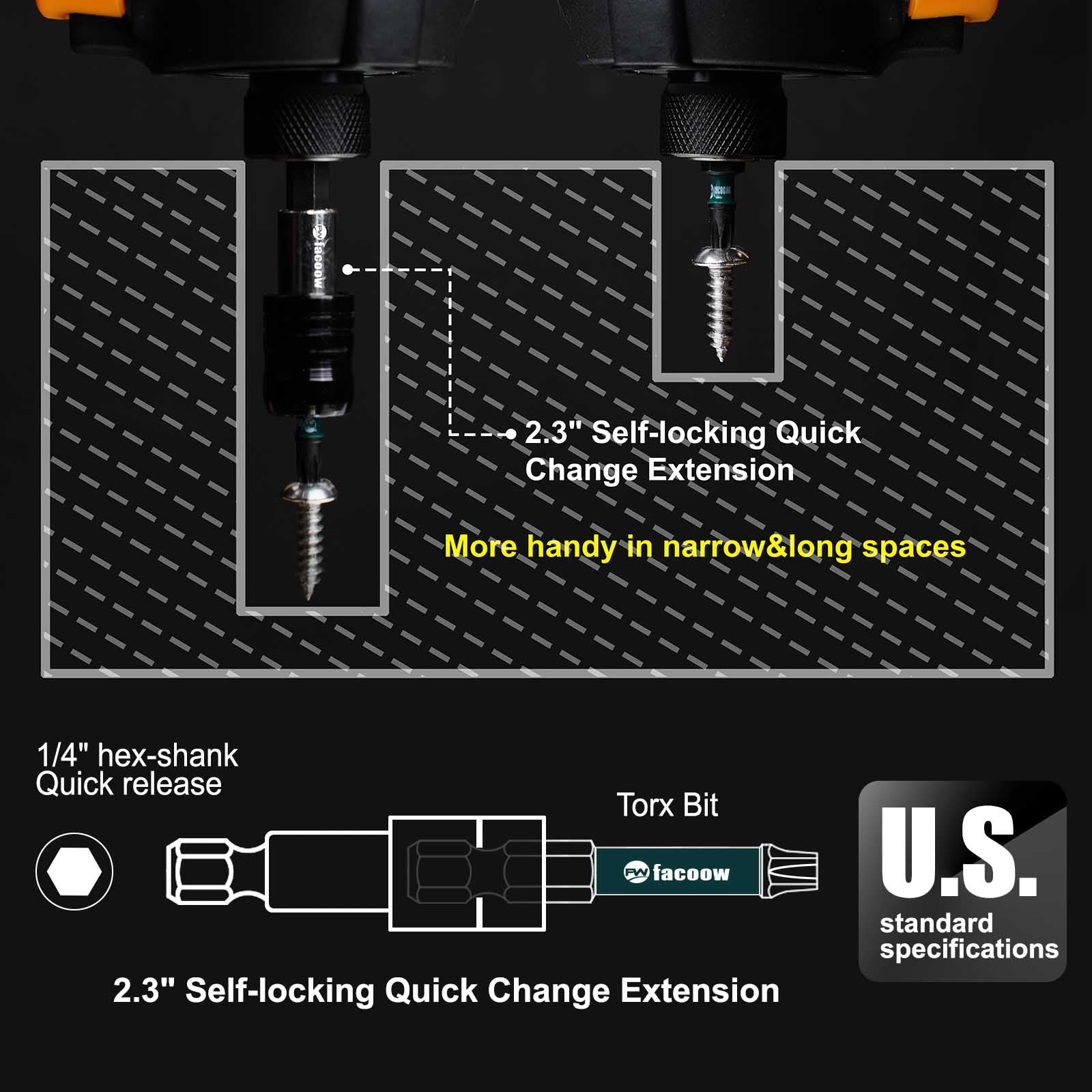 Facoow Torx Bit Set(T5-T40), 26 Pack Security Torx Bits Set with Magnetic Tips,Tamper Proof Star Bits Set S2 Alloy Steel, 1"&2" Long Impact Torque Bit Set & 2.3" Self-locking Quick Change Extension